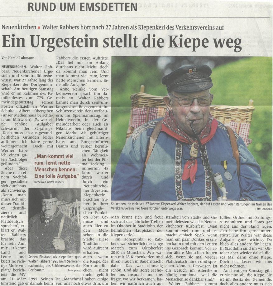 Ein urgestein stellt die Kiepe weg